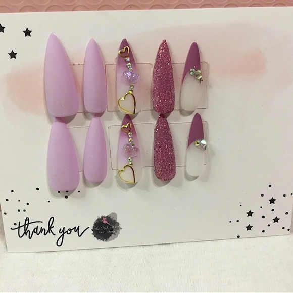 Other - Press on nails hand painted with shades of pink and purple
